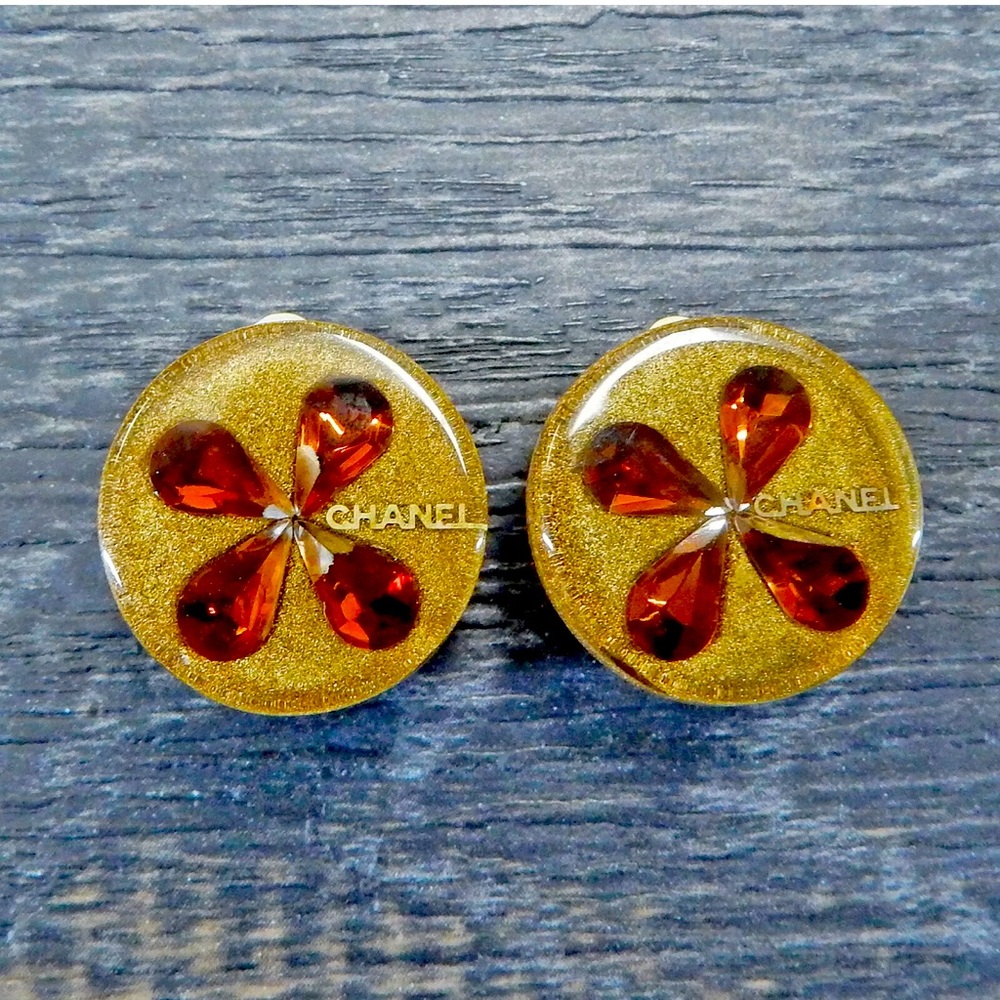 Gold Plated CC Rhinestone Brown Clover Vintage